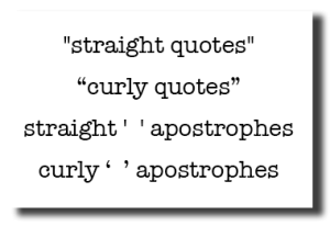 sample of straight and curly quotation and apostrophe symbols